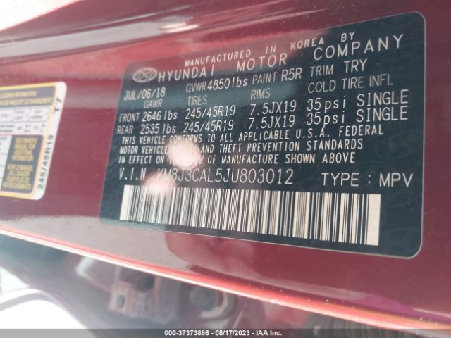 KM8J3CAL5JU803012 Hyundai Tucson Sport