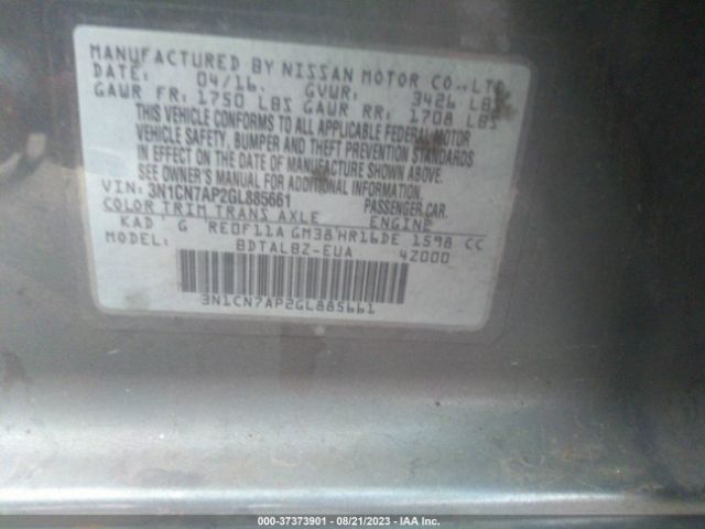 3N1CN7AP2GL885661 Nissan VERSA SV