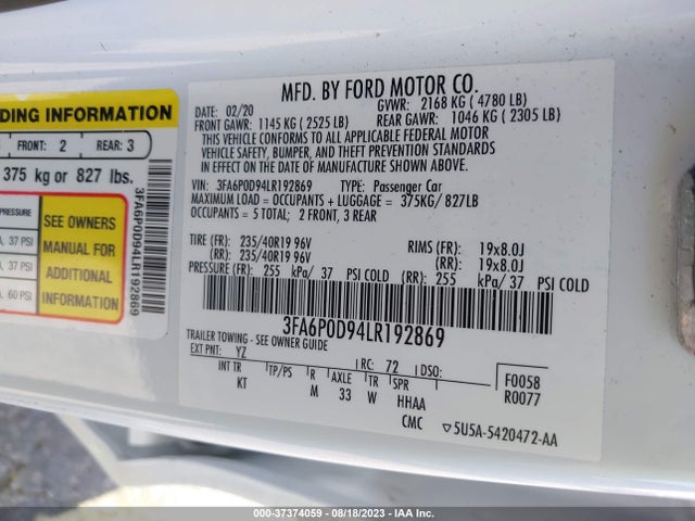 Ford Fusion Titanium 2020 3FA6P0D94LR192869 Image 9