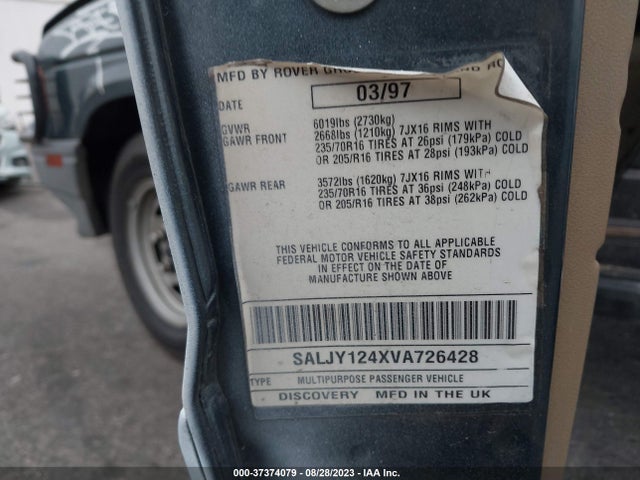 1997 LAND ROVER DISCOVERY SD/SE/SE7 VIN: SALJY124XVA726428