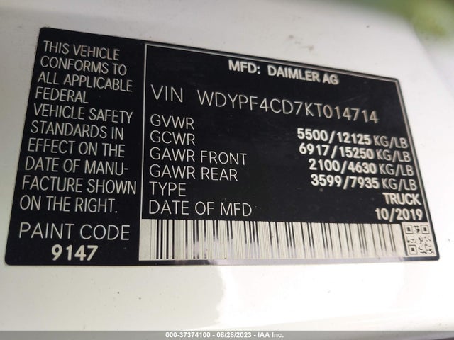 2019 Freightliner Sprinter, VIN: WDYPF4CD7KT014714
