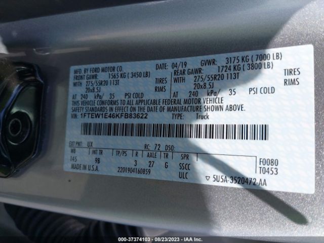 1FTEW1E46KFB83622 Ford F-150 Xl/xlt/lariat