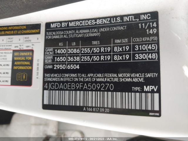 4JGDA0EB9FA509270 Mercedes-Benz M-class Ml 250 Bluetec