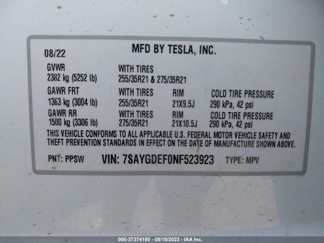 7SAYGDEF0NF523923 Tesla Model Y Performance