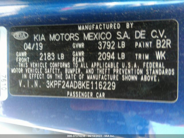 3KPF24AD8KE116229 KIA Forte Lxs