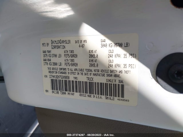 2007 DODGE RAM 1500 LARAMIE VIN: 1D7HA182X7S209858