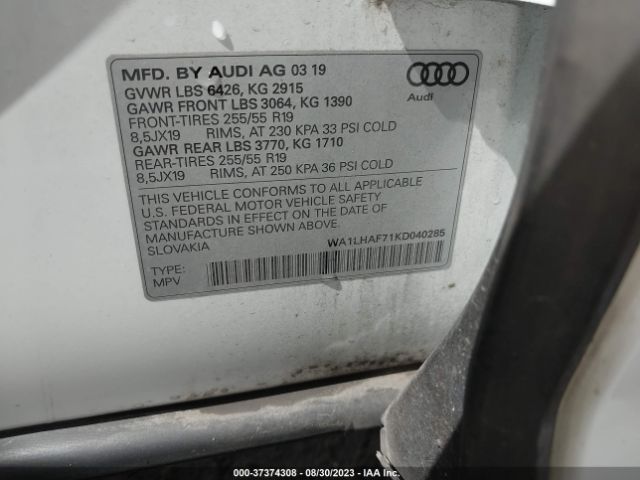 WA1LHAF71KD040285 Audi Q7 45 Premium/45 Se Premium