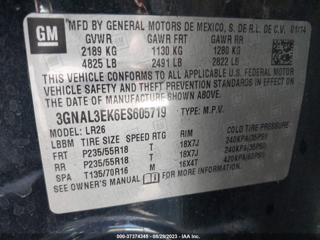 2014 Chevrolet Captiva Sport, VIN: 3GNAL3EK6ES605719