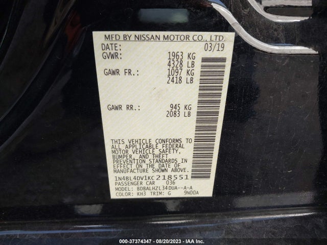 Nissan Altima 2.5 Sv 2019 1N4BL4DV1KC218551 Image 9