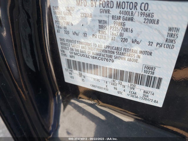 2008 FORD ESCAPE XLT VIN: 1FMCU03Z18KC07679