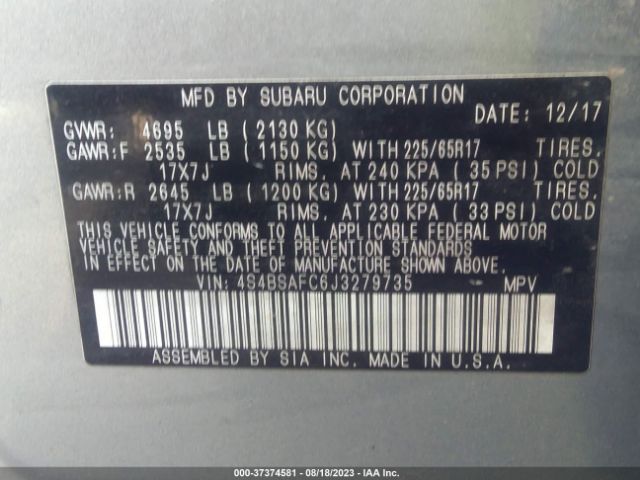 4S4BSAFC6J3279735 Subaru Outback Premium