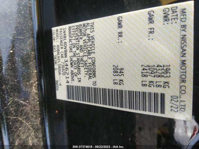 2022 NISSAN ALTIMA SV FWD VIN: 1N4BL4DV8NN346214