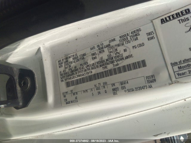 2011 FORD ECONOLINE CARGO VAN COMMERCIAL/RECREATIONAL VIN: 1FTNE2EL5BDA11819
