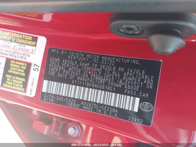 Toyota CAMRY SE 2022 4T1T11BK8NU061851 Image 9