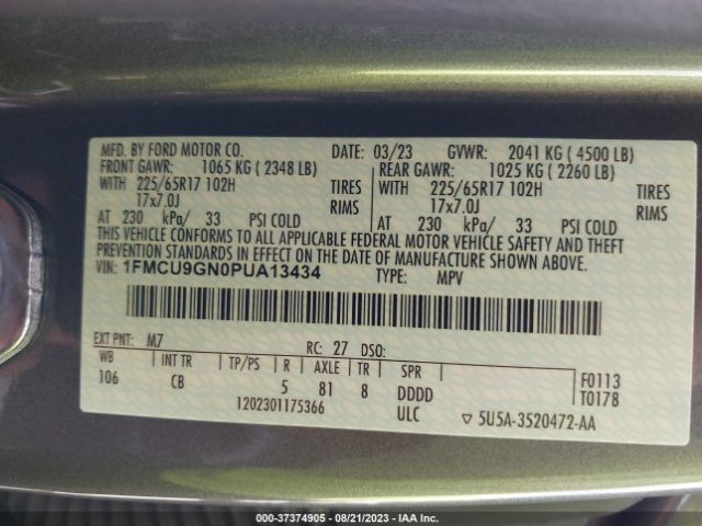 1FMCU9GN0PUA13434 Ford Escape Active