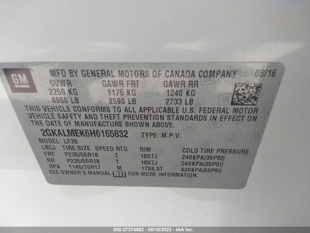 2017 GMC TERRAIN SLE VIN: 2GKALMEK6H6165832