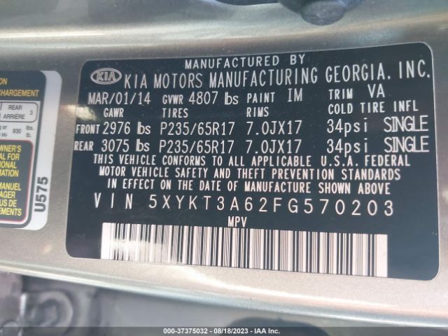 5XYKT3A62FG570203 KIA SORENTO LX