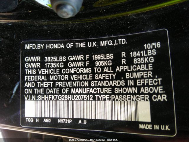 SHHFK7G28HU207512 Honda Civic Hatchback Lx