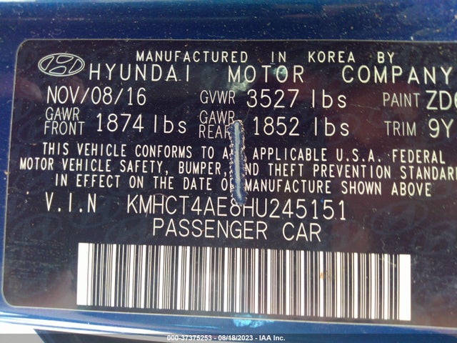 2017 HYUNDAI ACCENT SE VIN: KMHCT4AE8HU245151