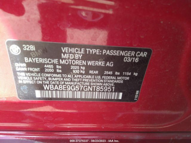 WBA8E9G57GNT85951 BMW 3 Series 328i