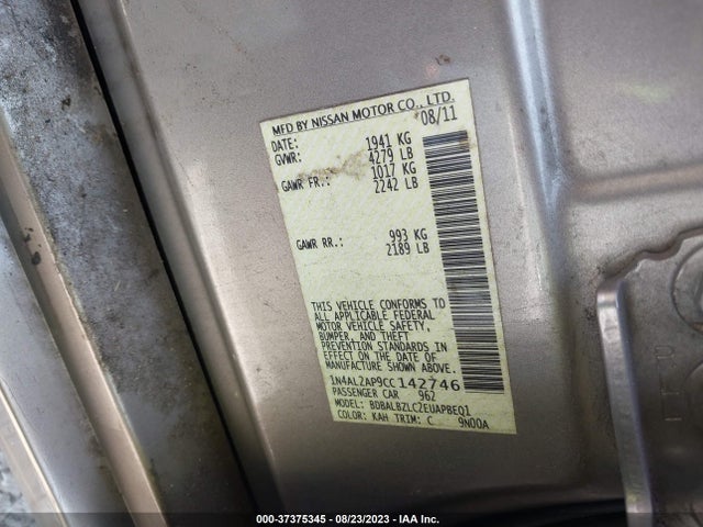 2012 NISSAN ALTIMA 2.5 SL VIN: 1N4AL2AP9CC142746