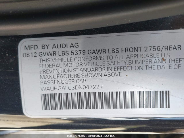 2013 AUDI A6 3.0T PRESTIGE VIN: WAUHGAFC3DN047227