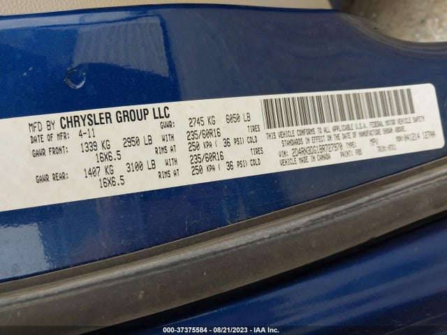 2011 DODGE GRAND CARAVAN MAINSTREET VIN: 2D4RN3DG1BR727970