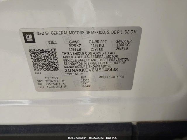 Chevrolet EQUINOX LT 2021 3GNAXKEV6MS148448 Image 9