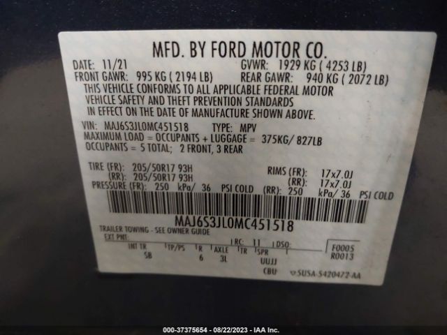 MAJ6S3JL0MC451518 Ford Ecosport Ses