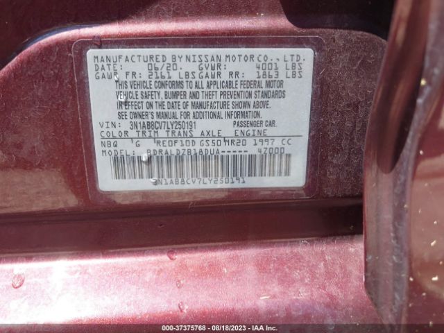 3N1AB8CV7LY250191 Nissan SENTRA SV