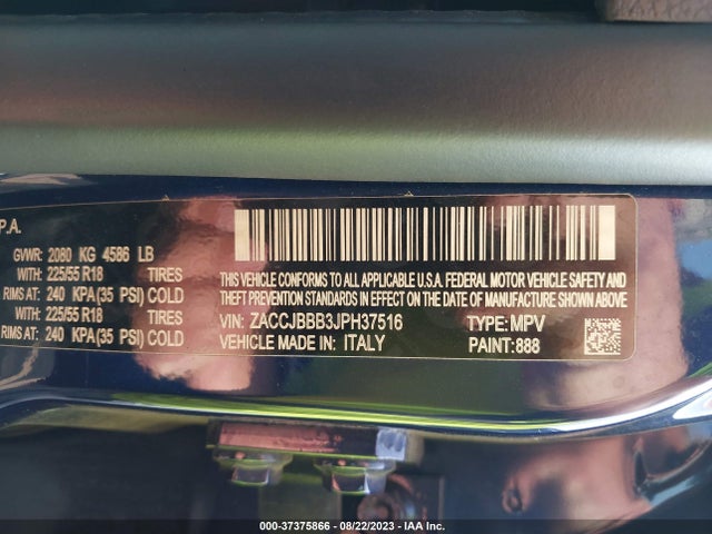 2018 JEEP RENEGADE ALTITUDE VIN: ZACCJBBB3JPH37516