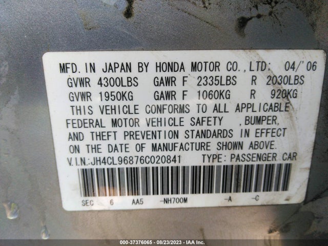 2006 ACURA TSX VIN: JH4CL96876C020841
