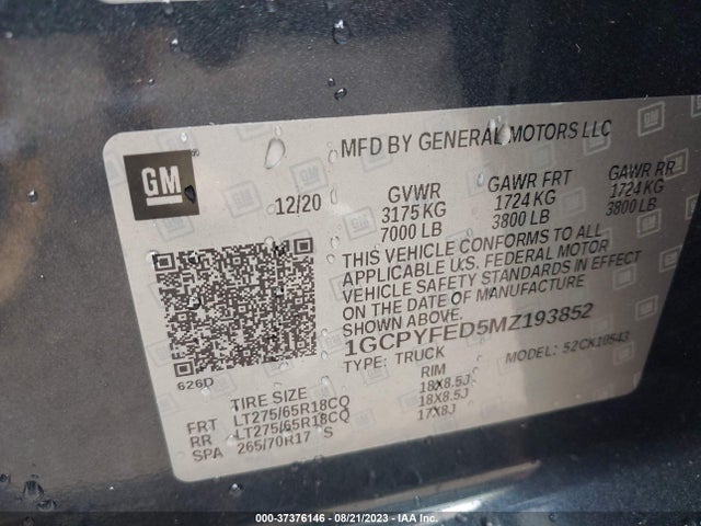 Chevrolet Silverado 1500 Lt Trail Boss 2021 1GCPYFED5MZ193852 Image 9