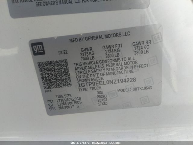 1GTP9EEL0NZ194228 GMC Sierra 1500 Limited At4
