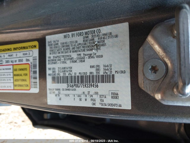 3FA6P0G77ER339456 Ford FUSION S