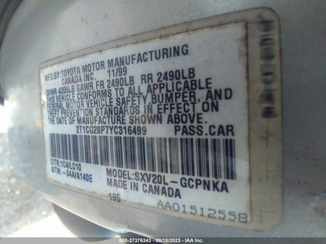 2000 TOYOTA CAMRY SOLARA SE VIN: 2T1CG28P7YC316499