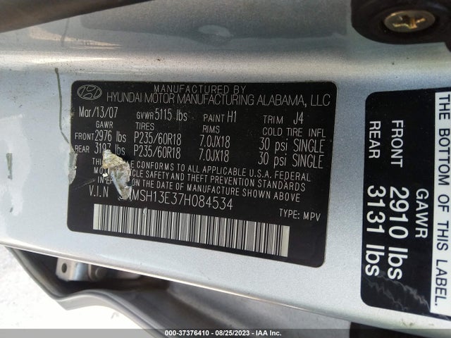 2007 HYUNDAI SANTA FE SE/LIMITED VIN: 5NMSH13E37H084534