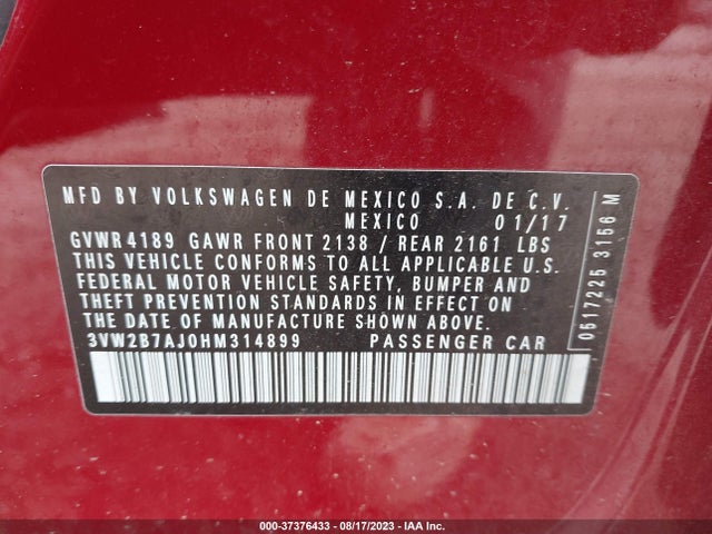 3VW2B7AJ0HM314899 Volkswagen Jetta 1.4t S