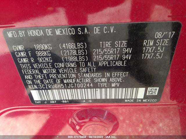 Honda HR-V EX 2018 3CZRU6H51JG700244 Image 9