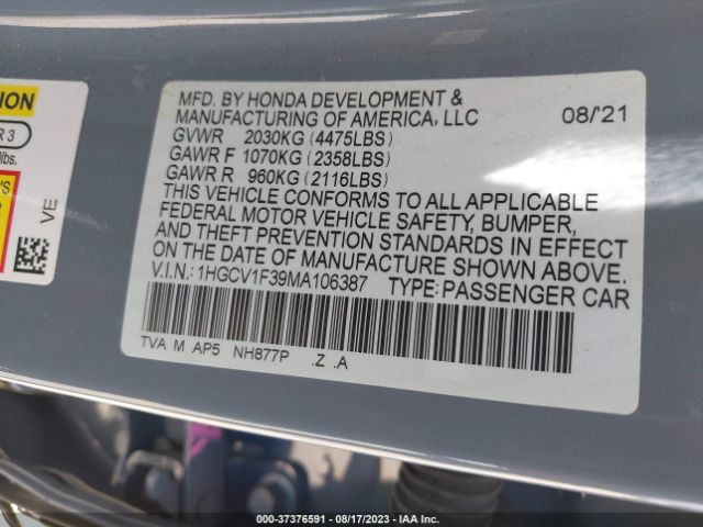 1HGCV1F39MA106387 Honda Accord Sedan Sport