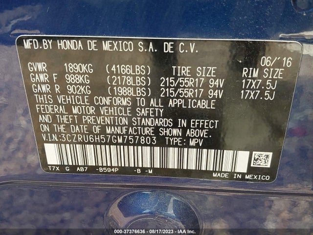 Honda HR-V EX 2016 3CZRU6H57GM757803 Image 9