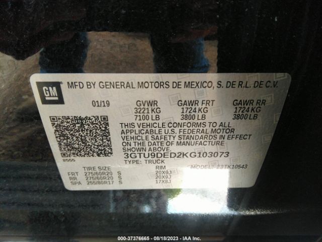 3GTU9DED2KG103073 GMC Sierra 1500 Slt