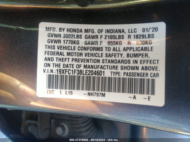 Honda Civic Sedan Ex 2020 19XFC1F38LE204601 Image 9