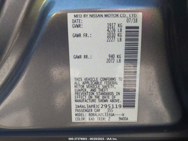 2018 NISSAN ALTIMA 2.5 SR VIN: 1N4AL3AP8JC295119