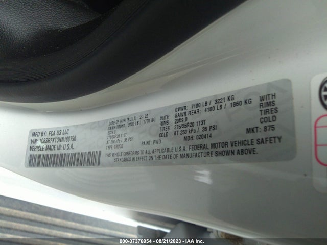 RAM 1500 Longhorn 2022 1C6SRFKT3NN188796 Image 9