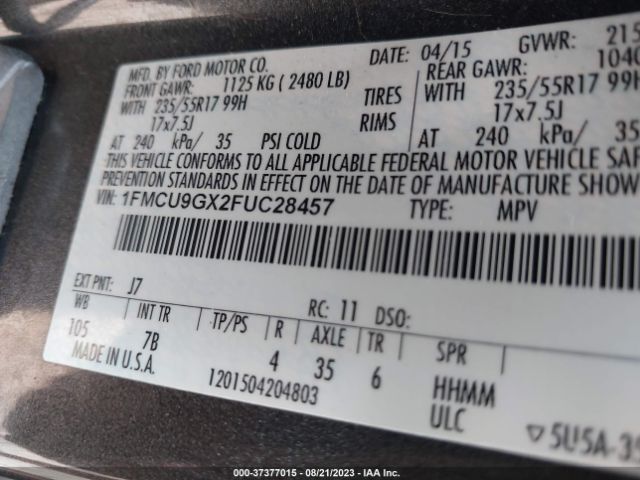 1FMCU9GX2FUC28457 Ford ESCAPE SE