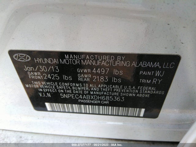 2013 HYUNDAI SONATA LIMITED VIN: 5NPEC4ABXDH685363