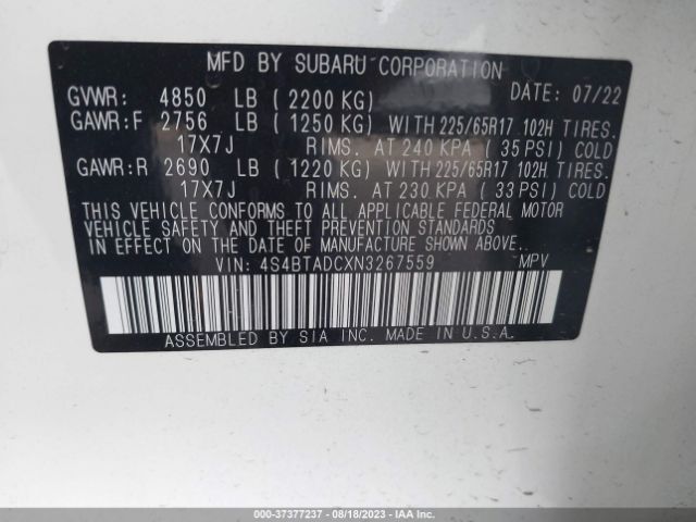 4S4BTADCXN3267559 Subaru Outback Premium