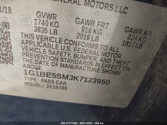Chevrolet CRUZE LT 2019 1G1BE5SM3K7123950 Image 9