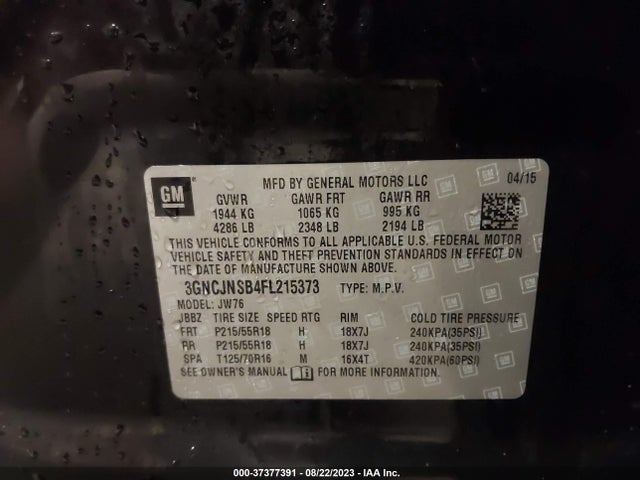 Chevrolet TRAX LTZ 2015 3GNCJNSB4FL215373 Image 9
